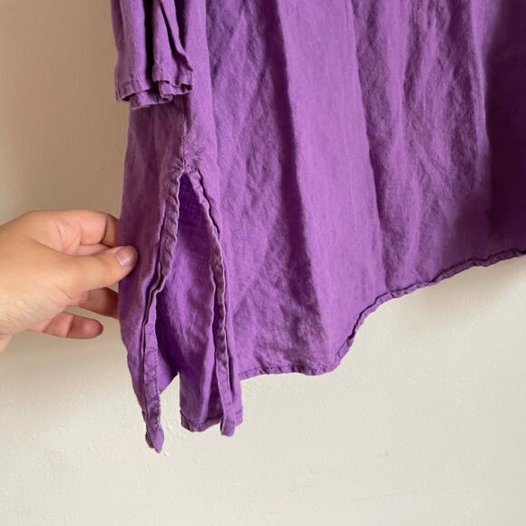 Eileen Fisher 100% Irish Linen Purple SZ XL Half Button Down Tunic Top Lagenlook - Picture 5 of 10